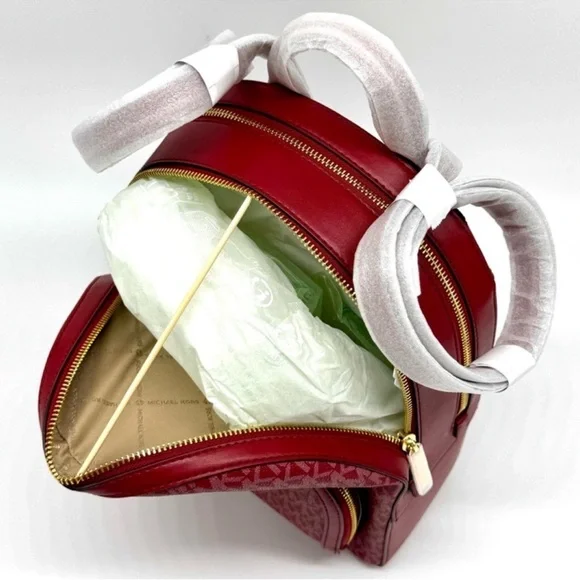 Michael Kors Jaycee Medium Signature Logo Backpack Cherry - Picture 8 of 12